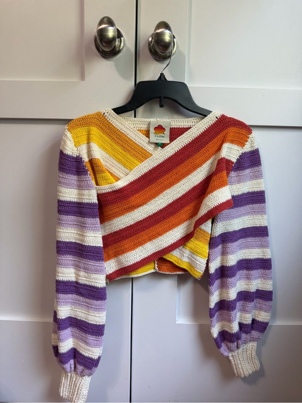 Farm Rio Striped Cropped Knit Sweater - Multi
